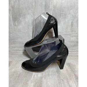 Chanel Heels Shoes Womens Size US 8.5 EU 38.5 Black Leather Ballet Cap Toe Italy